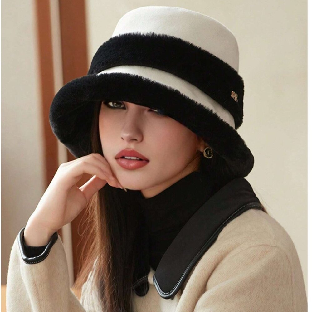Fuzzy Faux Fur Bucket Hat White